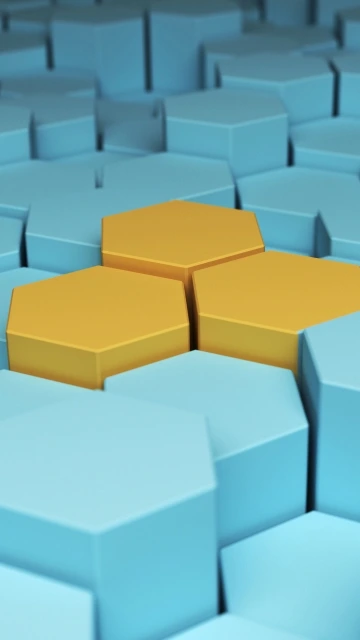 Blue Hexagonal Pattern with Yellow Highlight