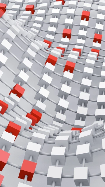 Red Cubes on Gray Grid