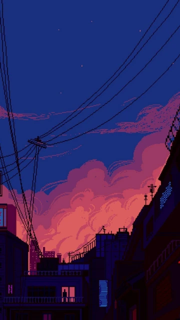 8bit Pixel Art Cityscape Sunset