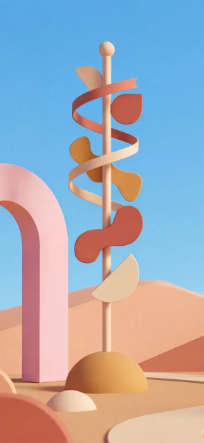 Abstract Pastel Sculpture With Spiral Ribbon