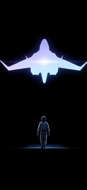 Astronaut Looking at Glowing Jet Silhouette