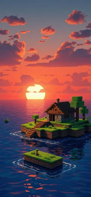 Blocky House Island Sunset