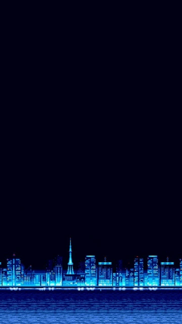 Blue Pixel Art City Skyline