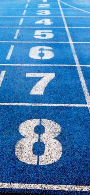 Blue running track lanes