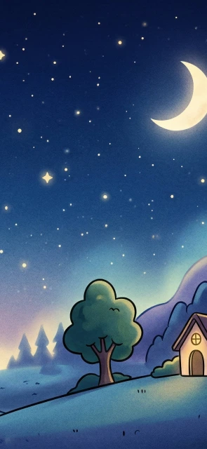 Cartoon Night Sky With House