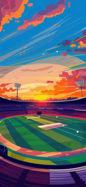 Cricket stadium at sunset