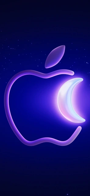 Glowing Apple Logo With Crescent Moon