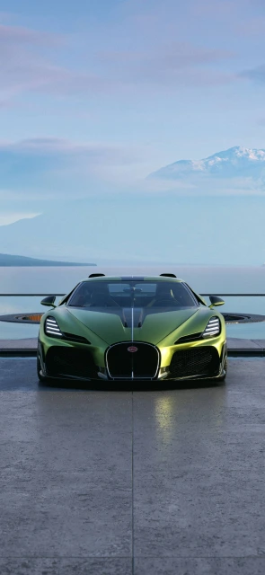 Green Bugatti Hypercar by the Sea