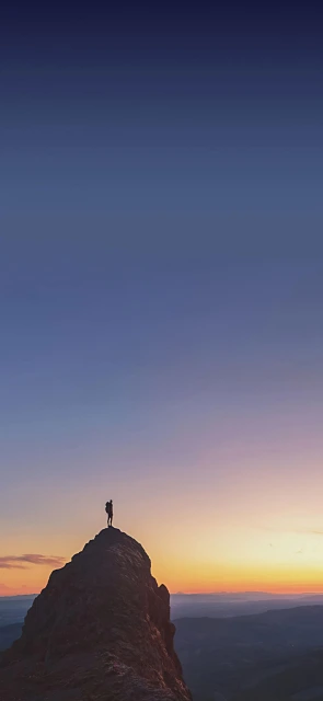 Hiker Silhouette Mountain Peak Sunset
