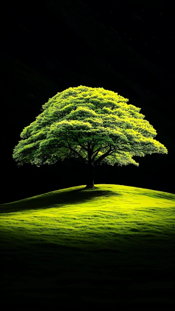 Illuminated Tree on Hill