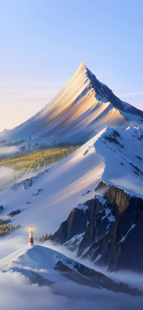 Lighthouse on Snowy Mountain Peak