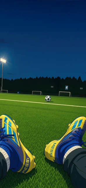 Messi boots on soccer field