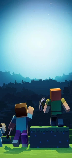 Minecraft Characters Overlooking Landscape