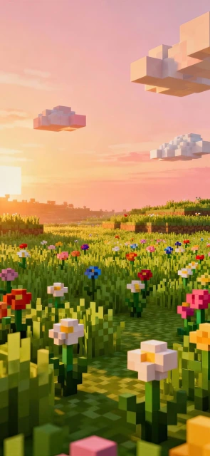 Minecraft Flower Field Sunset
