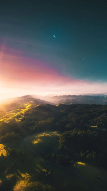 Mountain Range With Crescent Moon