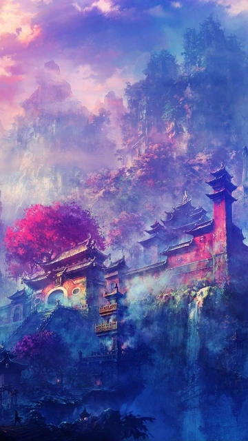 Mountain Temple Fantasy Landscape