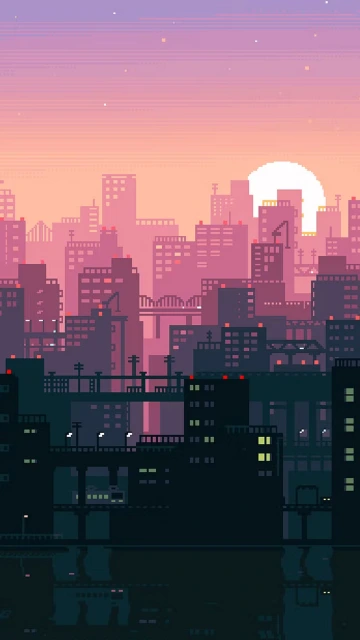 Pixel Art 8bit City Sunset