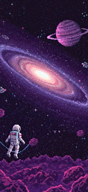 Pixel Art Astronaut Galaxy Planet