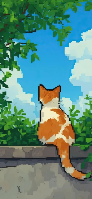 Pixel Art Cat Sitting on Wall