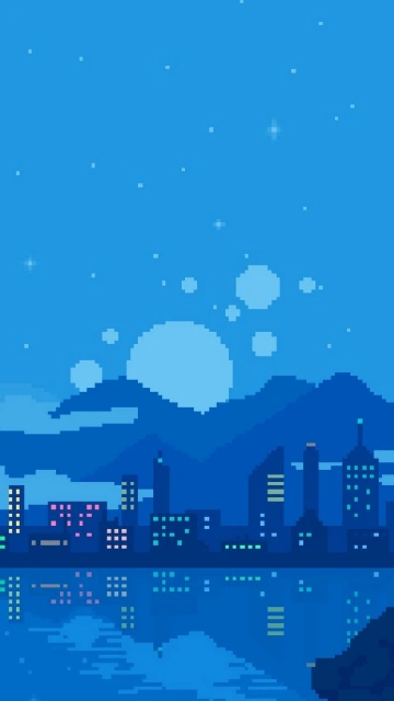 Pixel Art City Night Skyline