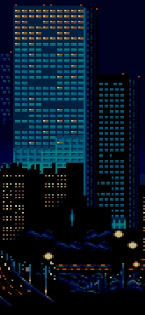 Pixel Art City Skyline at Night