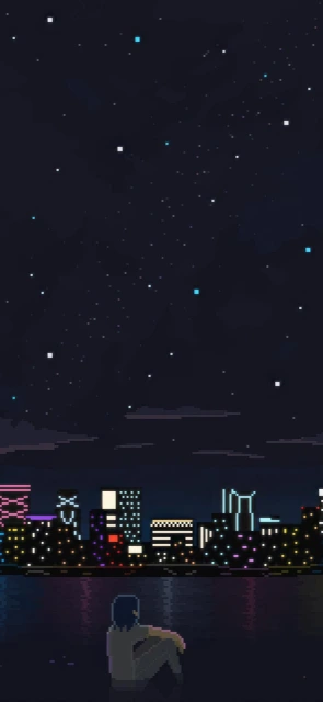 Pixel Art City Skyline Night