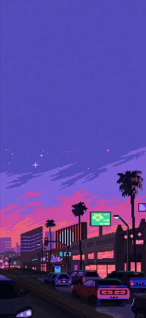 Pixel Art City Street Sunset