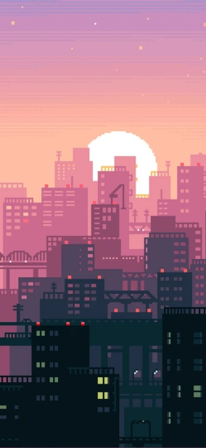 Pixel Art City Sunset