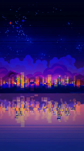 Pixel Art Cityscape Reflection