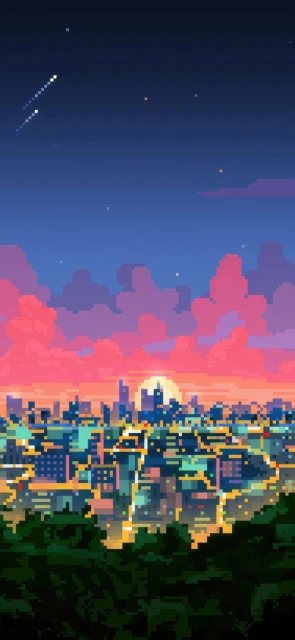 Pixel Art Cityscape Sunrise