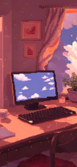 Pixel Art Desk With Computer
