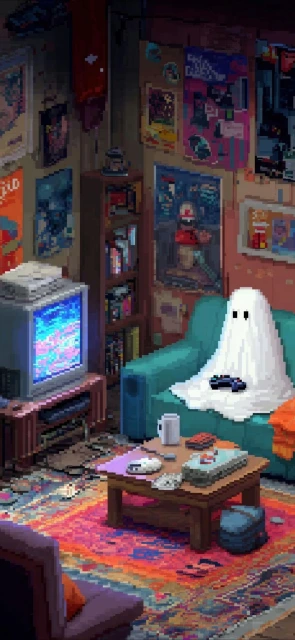 Pixel Art Ghost on Couch