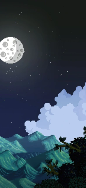 Pixel Art Moonlit Mountain Landscape