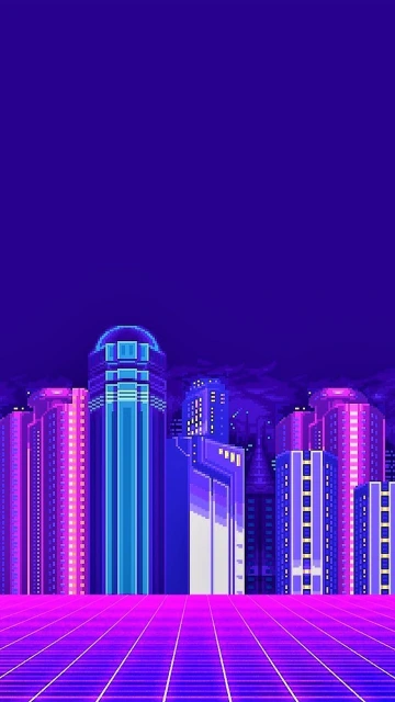 Pixel Art Neon City Skyline