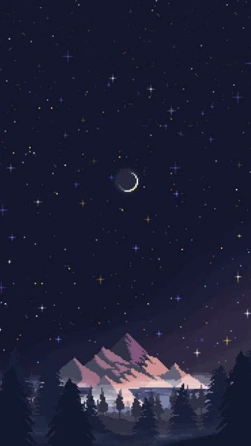 Pixel Art Night Sky Mountain