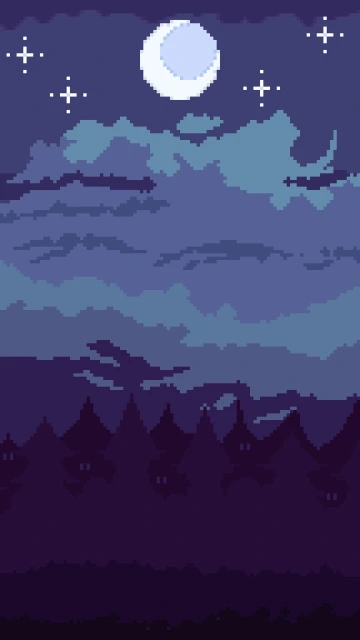 Pixel Art Night Sky With Moon and Stars