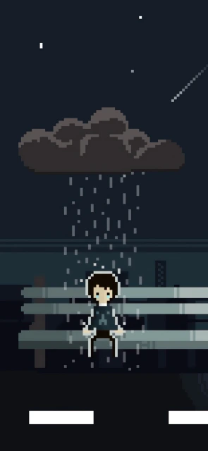 Pixel Art Person Sitting Under Rain Cloud