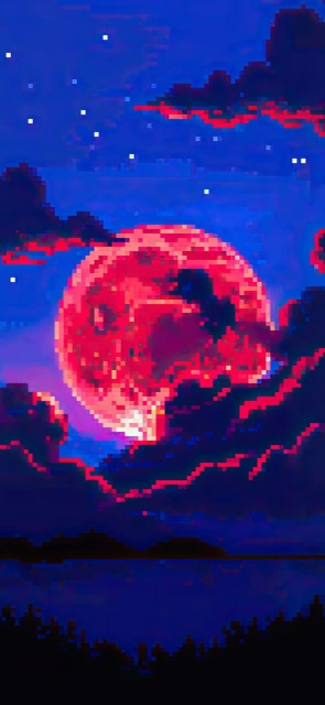 Pixel Art Red Moon Clouds