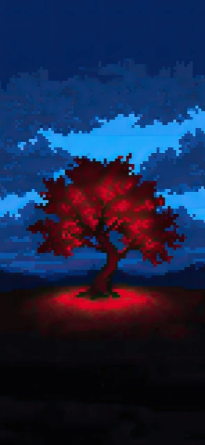 Pixel Art Red Tree Night