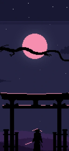 Pixel Art Samurai Under Pink Moon
