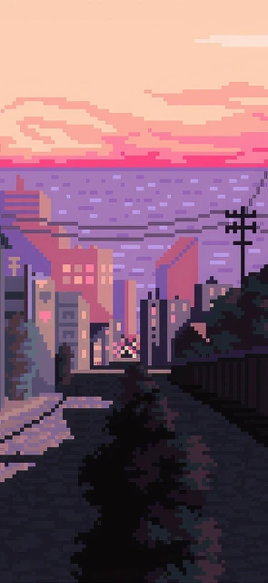 Pixel Art Sunset Cityscape