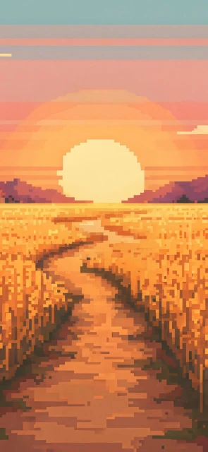 Pixel Art Sunset Field Path