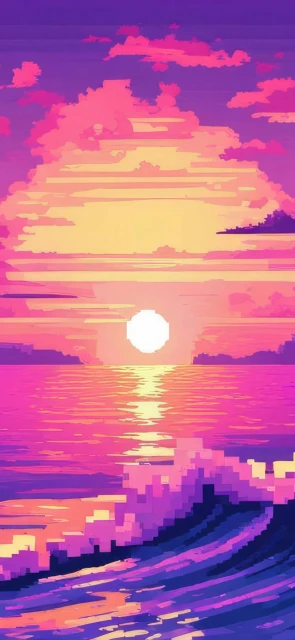 Pixel Art Sunset Ocean 1