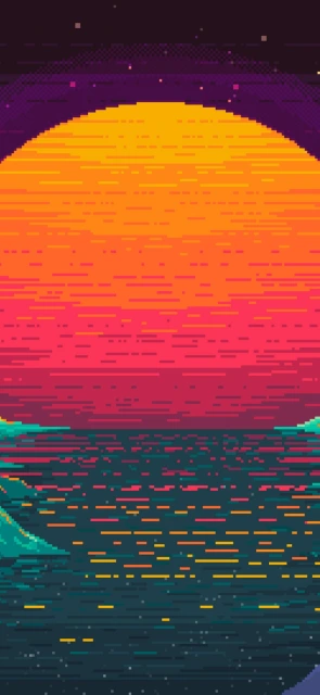 Pixel Art Sunset Ocean