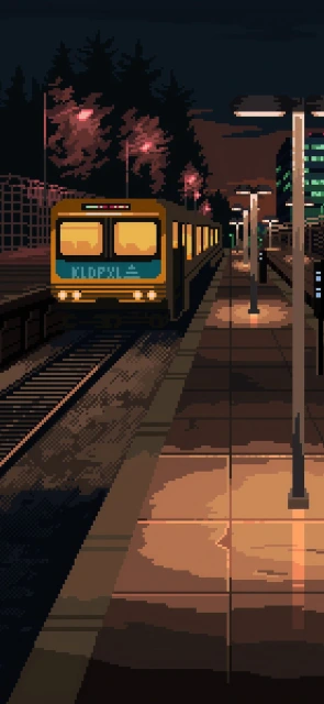 Pixel Art Train at Night