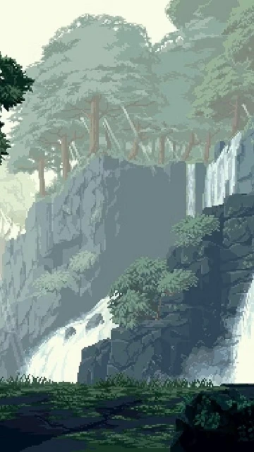Pixel Art Waterfall Landscape