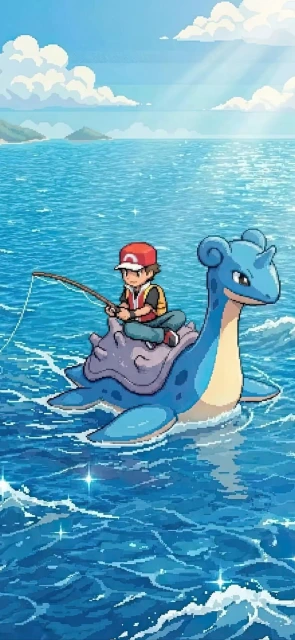 Pokemon Trainer Fishing on Lapras