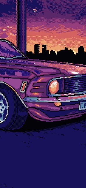 Purple Car Pixel Art Sunset