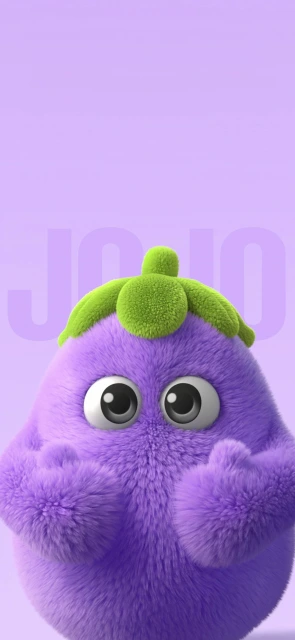 Purple Furry Character With Green Leaves