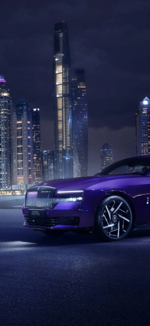 Purple Rolls Royce Spectre City Night